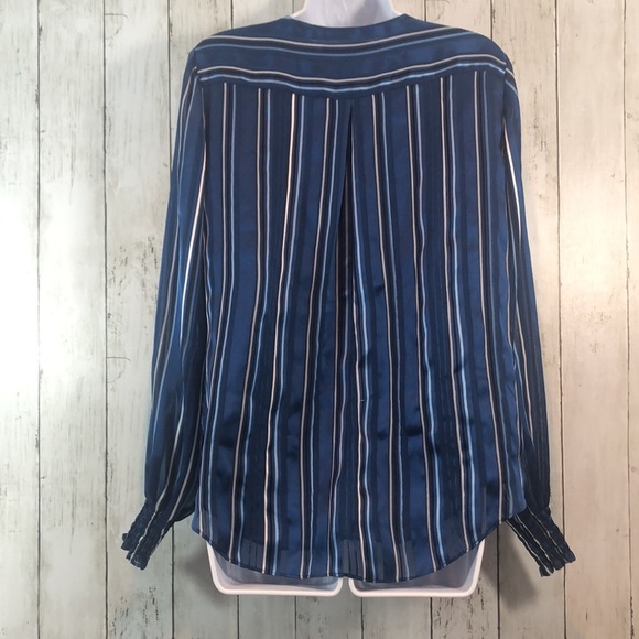 White House Black Market Striped Long Sleeve Surplice Blouse Medium - Picture 2 of 11